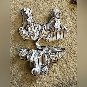 Striped Ruffle Bikini Set